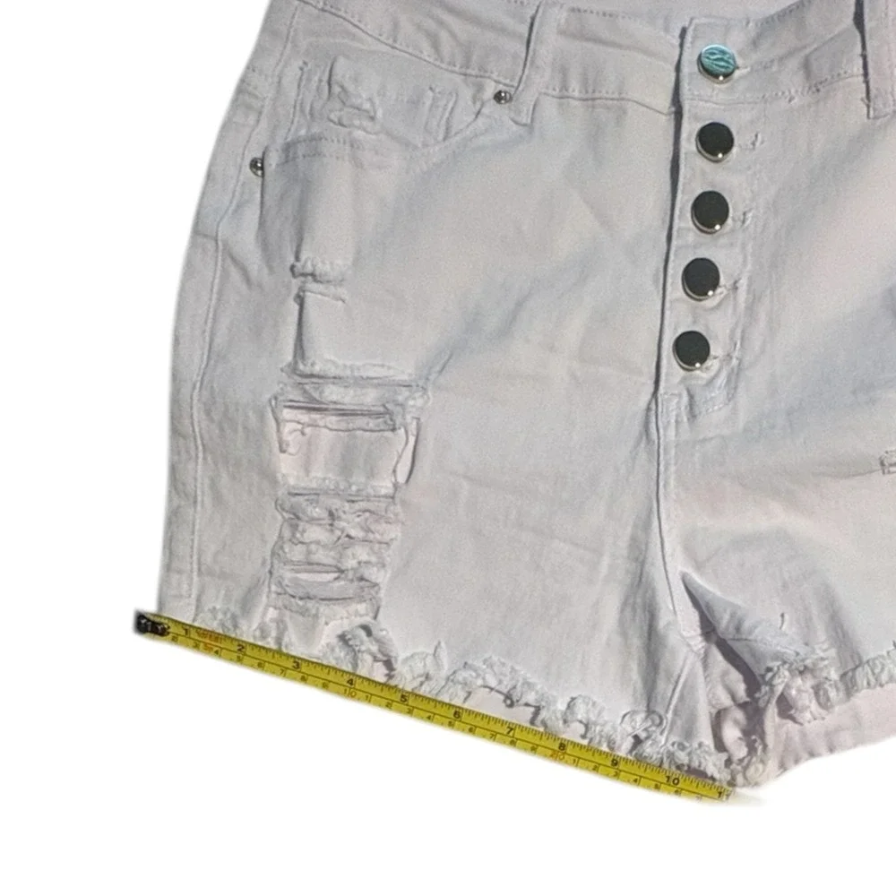 White High Waisted Distressed Button Fly Denim Short Size L Summer Grunge Casual
